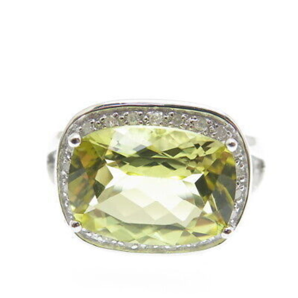 925 Sterling Silver Real Round-Cut Diamond & Lime Citrine Ring Size 7.25 - Picture 3 of 9